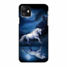 Чехол с принтом для iPhone 12 mini - (на черном) (AlphaPrint) Единорог в лесу - купить на Floy.com.ua