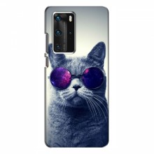 Чехол с принтом для Huawei P40 Pro - (на черном) (AlphaPrint) Кот в очках - купить на Floy.com.ua