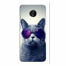 Чехол с принтом для Nokia C10 - (на черном) (AlphaPrint) Кот в очках - купить на Floy.com.ua