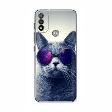 Чехол с принтом для Motorola MOTO E20 - (на черном) (AlphaPrint) Кот в очках - купить на Floy.com.ua