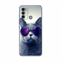 Чехол с принтом для Motorola MOTO G60 - (на черном) (AlphaPrint) Кот в очках - купить на Floy.com.ua