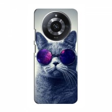 Чехол с принтом для RealMe 11 Pro - (на черном) (AlphaPrint) Кот в очках - купить на Floy.com.ua