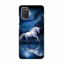 Чехол с принтом для Samsung Galaxy A02s - (на черном) (AlphaPrint) Единорог в лесу - купить на Floy.com.ua
