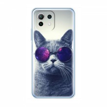 Чехол с принтом для Xiaomi 11 Lite 5G - (на черном) (AlphaPrint) Кот в очках - купить на Floy.com.ua