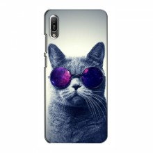 Чехол с принтом (на черном) для Huawei Y6 2019 (AlphaPrint) Кот в очках - купить на Floy.com.ua
