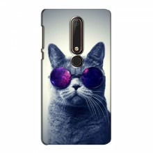 Чехол с принтом для Nokia 6 2018 - (на черном) (AlphaPrint) Кот в очках - купить на Floy.com.ua