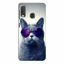 Чехол с принтом для Samsung Galaxy A20e - (на черном) (AlphaPrint) Кот в очках - купить на Floy.com.ua