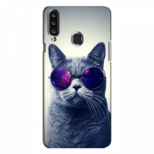 Чехол с принтом для Samsung Galaxy A20s (A207) - (на черном) (AlphaPrint) Кот в очках - купить на Floy.com.ua