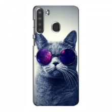Чехол с принтом для Samsung Galaxy A21 (A215) - (на черном) (AlphaPrint) Кот в очках - купить на Floy.com.ua
