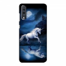 Чехол с принтом для Samsung Galaxy A70 2019 (A705F) - (на черном) (AlphaPrint) Единорог в лесу - купить на Floy.com.ua