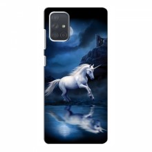 Чехол с принтом для Samsung Galaxy A71 (A715) - (на черном) (AlphaPrint) Единорог в лесу - купить на Floy.com.ua