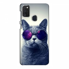 Чехол с принтом для Samsung Galaxy M21 - (на черном) (AlphaPrint) Кот в очках - купить на Floy.com.ua