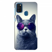 Чехол с принтом для Samsung Galaxy M30s - (на черном) (AlphaPrint) Кот в очках - купить на Floy.com.ua