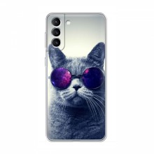 Чехол с принтом для Samsung Galaxy S21 - (на черном) (AlphaPrint) Кот в очках - купить на Floy.com.ua
