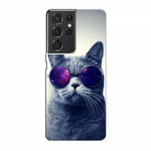 Чехол с принтом для Samsung Galaxy S21 Ultra - (на черном) (AlphaPrint) Кот в очках - купить на Floy.com.ua