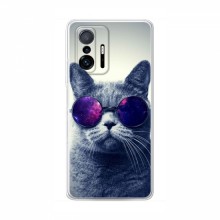 Чехол с принтом для Xiaomi 11T - (на черном) (AlphaPrint) Кот в очках - купить на Floy.com.ua