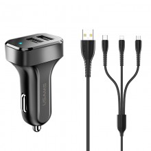 АЗУ Usams C13 2.1A Dual USB + U35 3IN1 Charging Cable (1m) - купить на Floy.com.ua