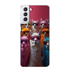 Чохол з принтом стильні тварини для Samsung Galaxy S21 (Лами в окулярах)