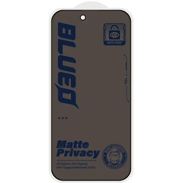 Захисне 2.5D скло Blueo Full Cover Anti-Peep Matte для Apple iPhone 18 Pro (6.3") — Чорний — фото 2