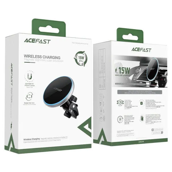Автотримач з БЗП Acefast D3 magnetic wireless 15W (air outlet) — Срібний — фото 5