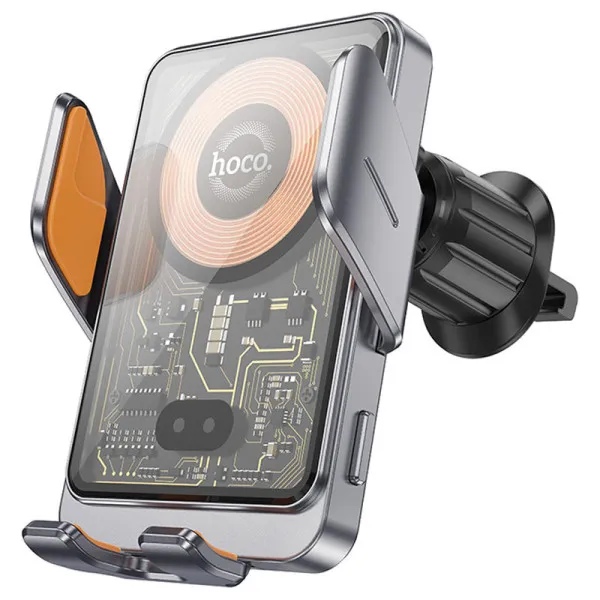 Автотримач з БЗП Hoco HW7 Transparent Discovery 15W (air outlet) — Сірий — фото 1