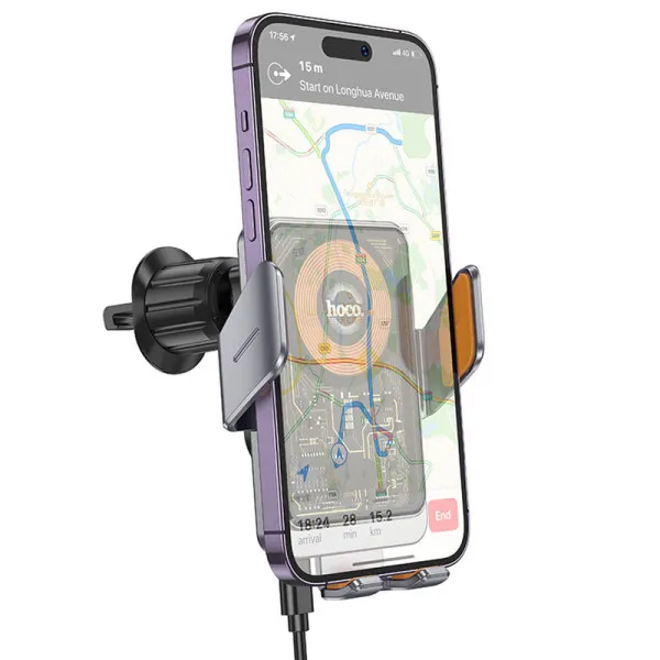 Автотримач з БЗП Hoco HW7 Transparent Discovery 15W (air outlet) — Сірий — фото 2