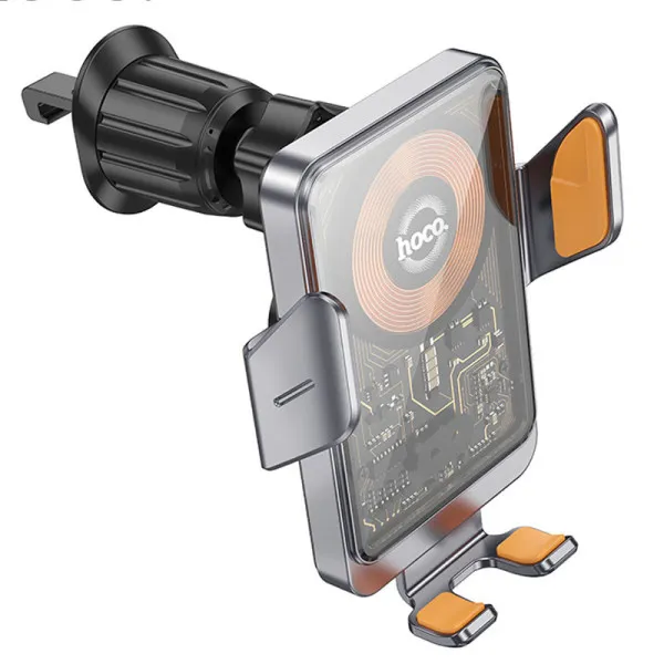Автотримач з БЗП Hoco HW7 Transparent Discovery 15W (air outlet) — Сірий — фото 3