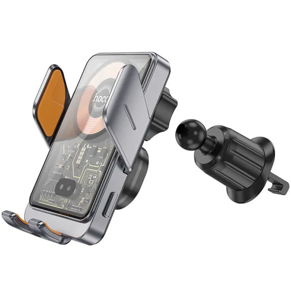 Автотримач з БЗП Hoco HW7 Transparent Discovery 15W (air outlet) — Сірий — фото 4