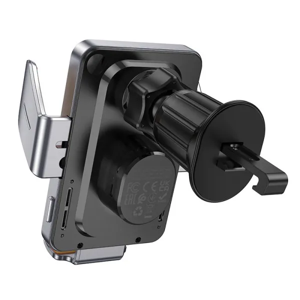 Автотримач з БЗП Hoco HW7 Transparent Discovery 15W (air outlet) — Сірий — фото 5
