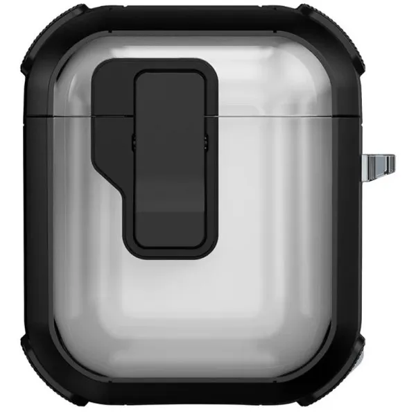Футляр противоударный Locking Button для наушников Airpods 1/2 — Черный