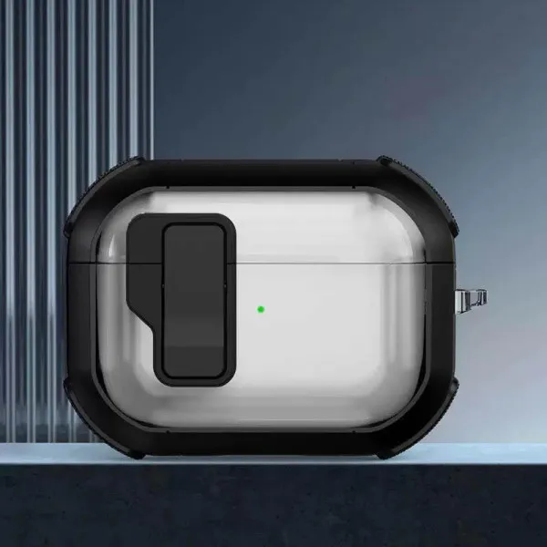 Футляр противоударный Locking Button для наушников Airpods Pro — Черный — фото 2
