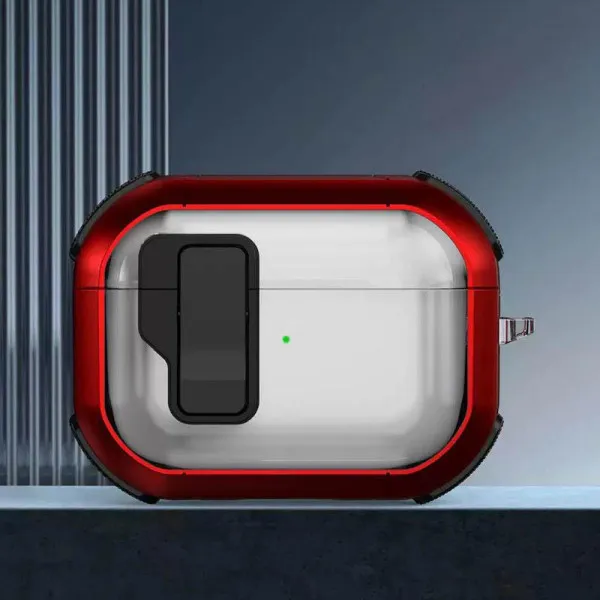 Футляр противоударный Locking Button для наушников Airpods Pro — Красный — фото 2