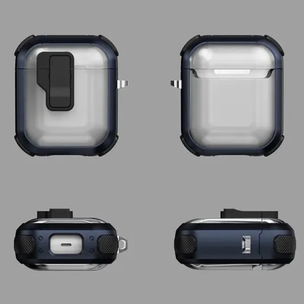 Футляр противоударный Locking Button для наушников Airpods 1/2 — Blue — фото 2