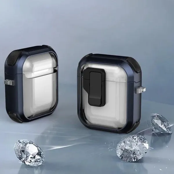 Футляр противоударный Locking Button для наушников Airpods 1/2 — Blue — фото 3