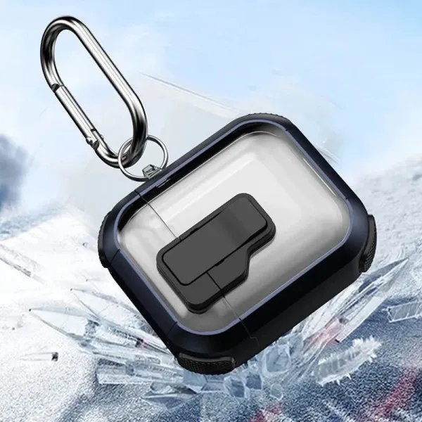 Футляр противоударный Locking Button для наушников Airpods 1/2 — Blue — фото 4