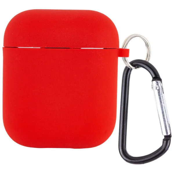 Силиконовый футляр с микрофиброй для наушников Airpods 1/2 — Красный — фото 1