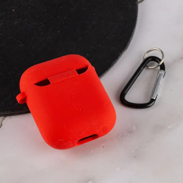 Силиконовый футляр с микрофиброй для наушников Airpods 1/2 — Красный — фото 3
