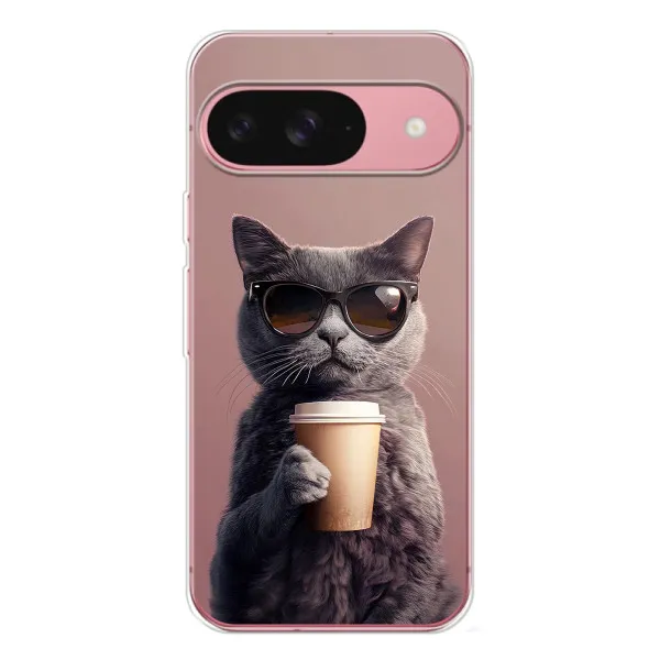 Чехол с принтом «Кот с кофе» для Google Pixel 10 Pro