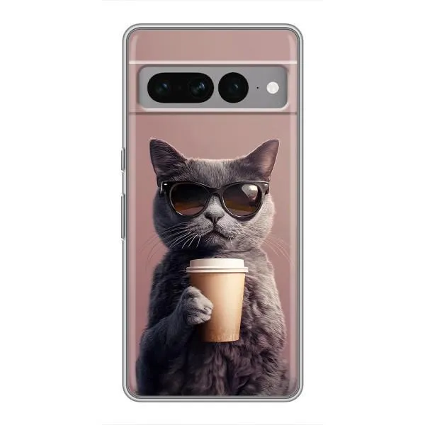 Чехол с принтом «Кот с кофе» для Google Pixel 7 Pro