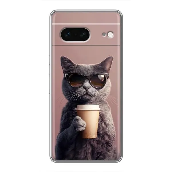 Чехол с принтом «Кот с кофе» для Google Pixel 7