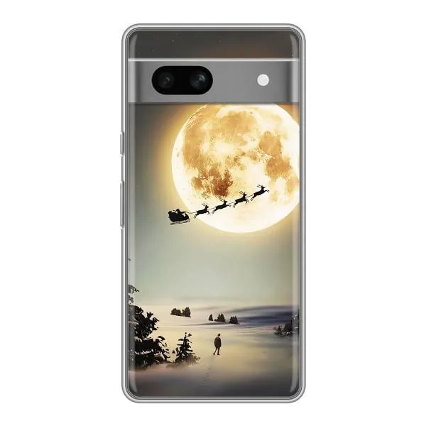 Чехол с принтом «Санта на луне» для Google Pixel 7A