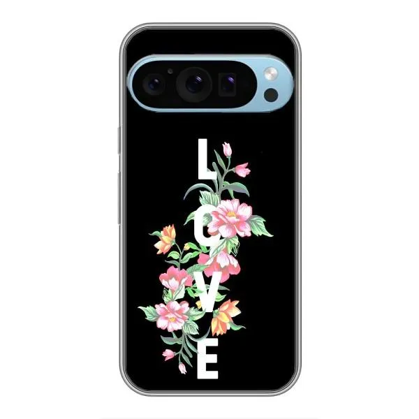 Чехол с принтом «Цветы LOVE» для Google Pixel 9 Pro