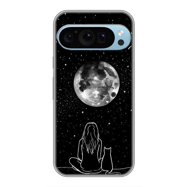 Чохол з принтом «Дівчина з котом» для Google Pixel 9 Pro