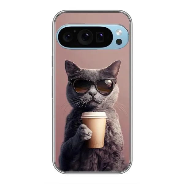Чохол з принтом «Кіт з кавою» для Google Pixel 9 Pro Чохол з принтом «Кіт з кавою» для Google Pixel 9 Pro