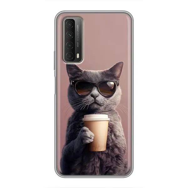 Чехол с принтом «Кот с кофе» для Huawei P Smart 2021 Чехол с принтом «Кот с кофе» для Huawei P Smart 2021