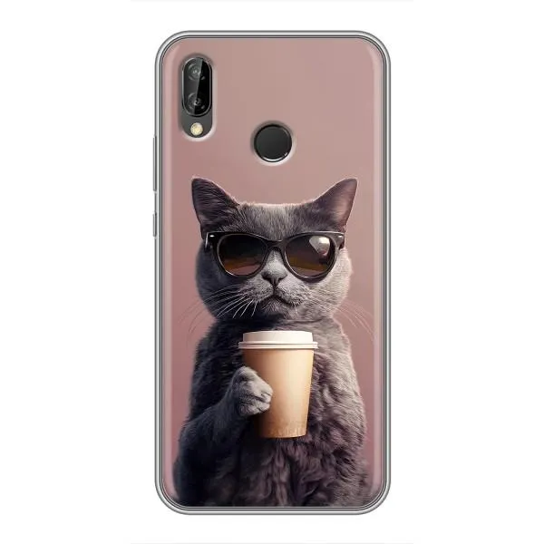 Чехол с принтом «Кот с кофе» для Huawei P Smart Plus (Nova 3i, INE-LX1)