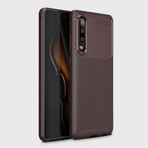 Чехол Kaisy для Huawei P30 с текстурой карбона — Коричневый — фото 2