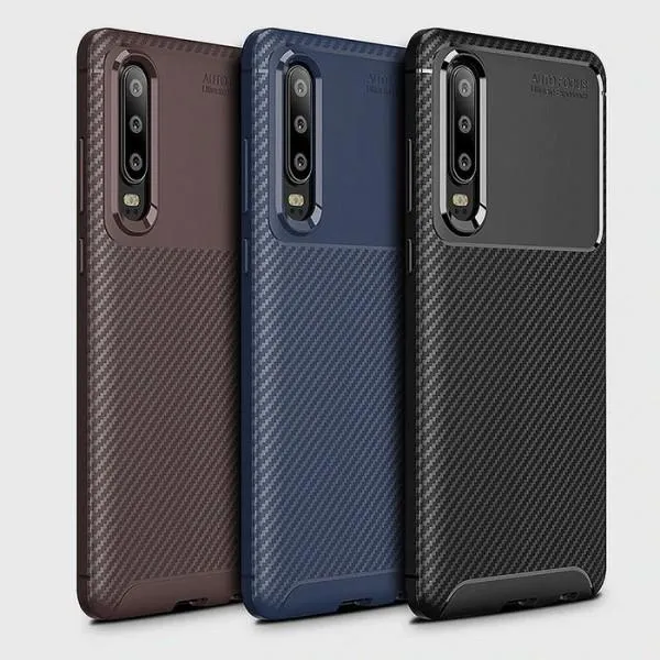 Чехол Kaisy для Huawei P30 с текстурой карбона — Коричневый — фото 3