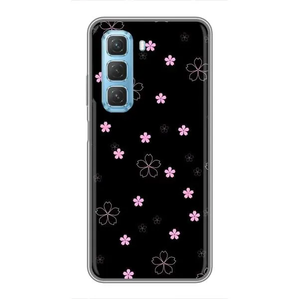 Чехол с принтом «Розовые цветы на черном» для Infinix Hot 50 5G