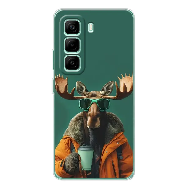 Чехол с принтом «Лось с кофе» для Infinix Hot 50 Pro Plus